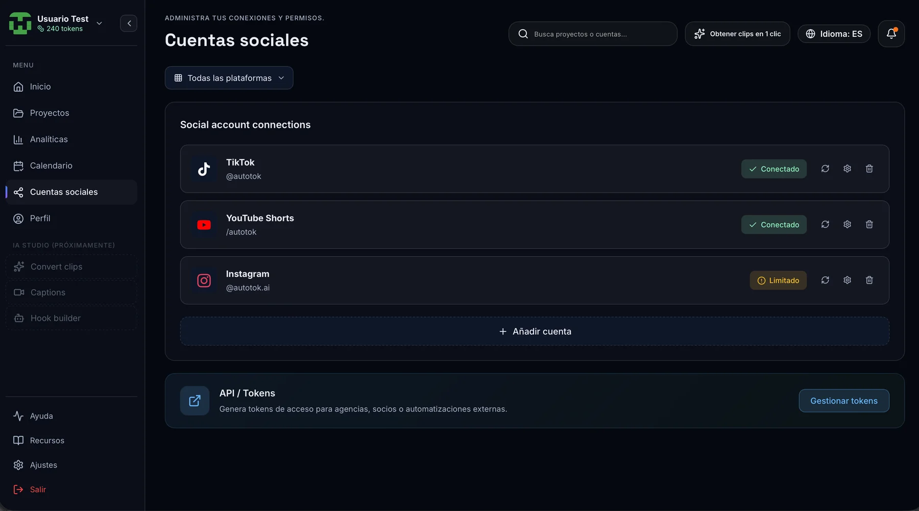 Autotok — Connected accounts