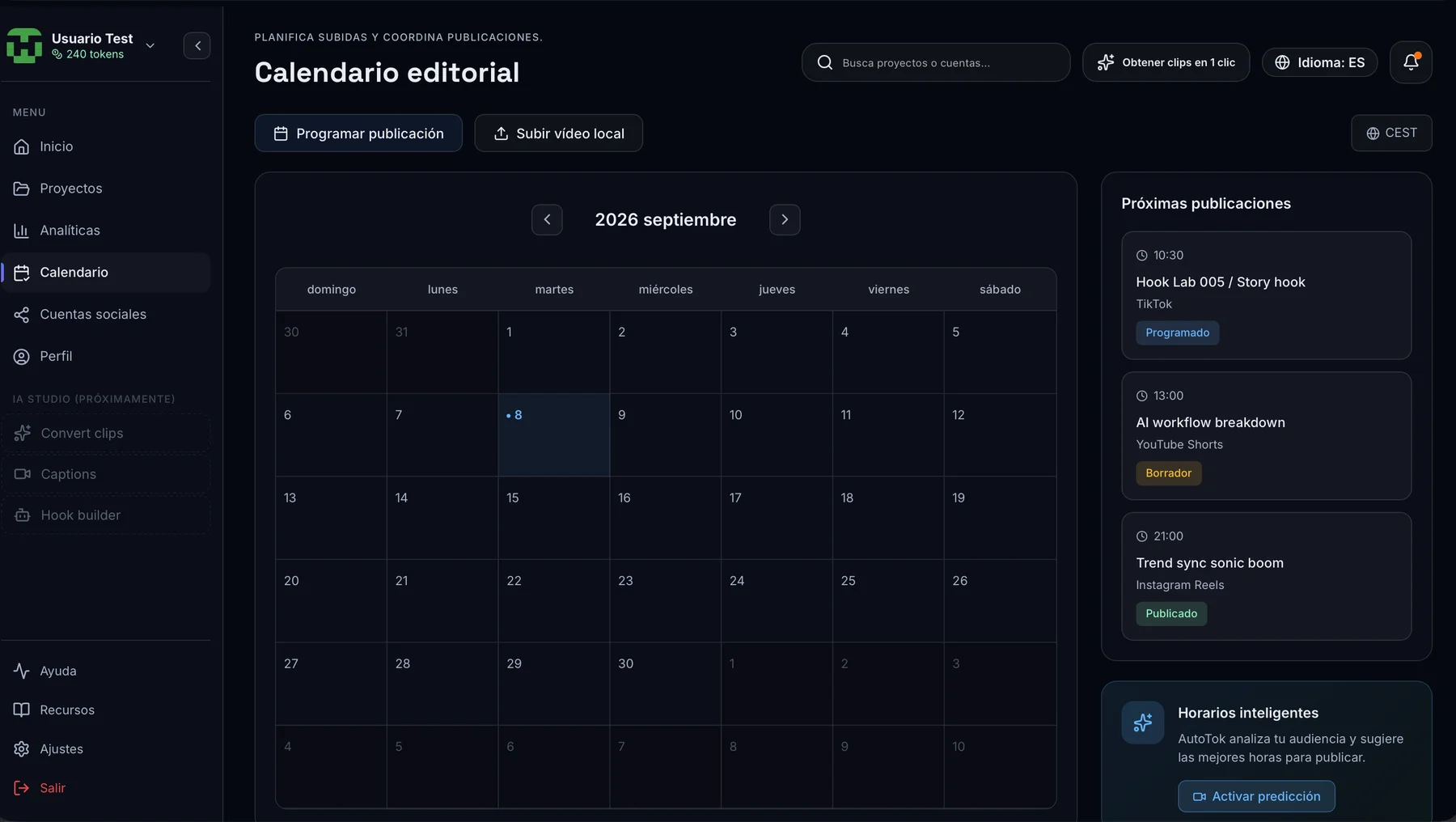 Autotok — Editorial calendar